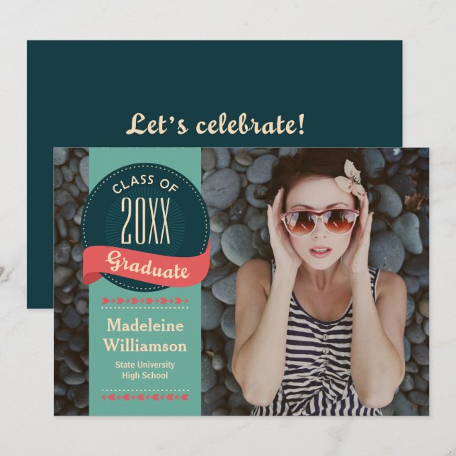 Retro Badge med pilarna Photo Studenten Inbjudningar (Fram/baksida)