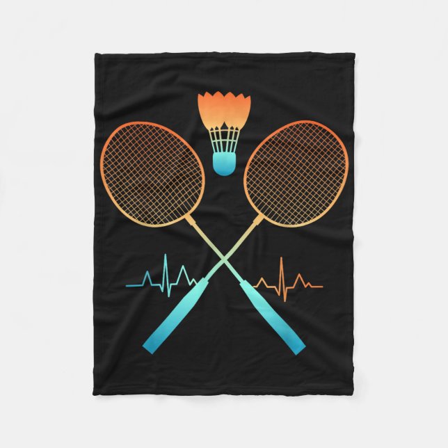 Retro Badminton Med Shuttle Hjärtfrekvens Ecg  Fleecefilt (Framsidan)