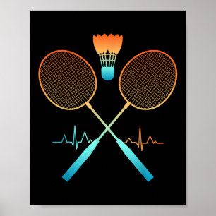 Retro Badminton Med Shuttle Hjärtfrekvens Ekg  Poster