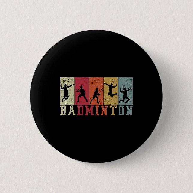 Retro Badminton Player Silhouettes - Badminton Knapp (Framsida)