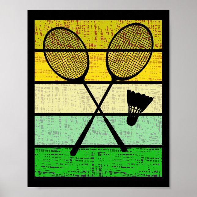 Retro Badminton-racket och Shuttle Badminton Play Poster (Framsidan)
