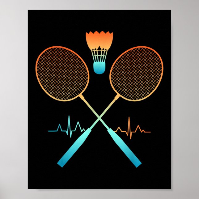 Retro Badminton With Shuttle Heartbeat Ecg  Poster (Framsidan)