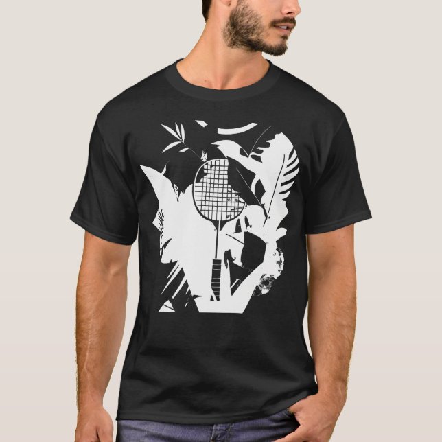 Retro Badmintonracket Shuttlecockspelare T Shirt (Framsida)