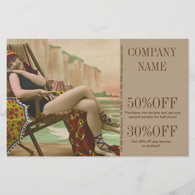 retro badmodet fashion skönhet solarie salon flygblad (Framsidan)