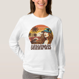 Retro Bahamas Beach Women Summer Vacation Sunset  T Shirt