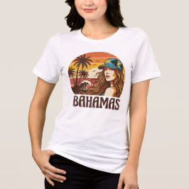 Retro Bahamas Beach Women Summer Vacation Sunset  T Shirt