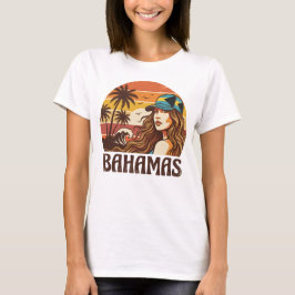 Retro Bahamas Beach Women Summer Vacation Sunset  T Shirt