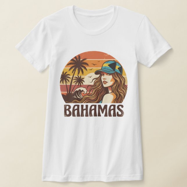 Retro Bahamas Beach Women Summer Vacation Sunset  T Shirt (Laydown)
