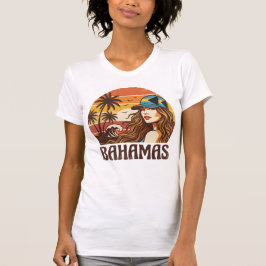 Retro Bahamas Beach Women Summer Vacation Sunset  T Shirt