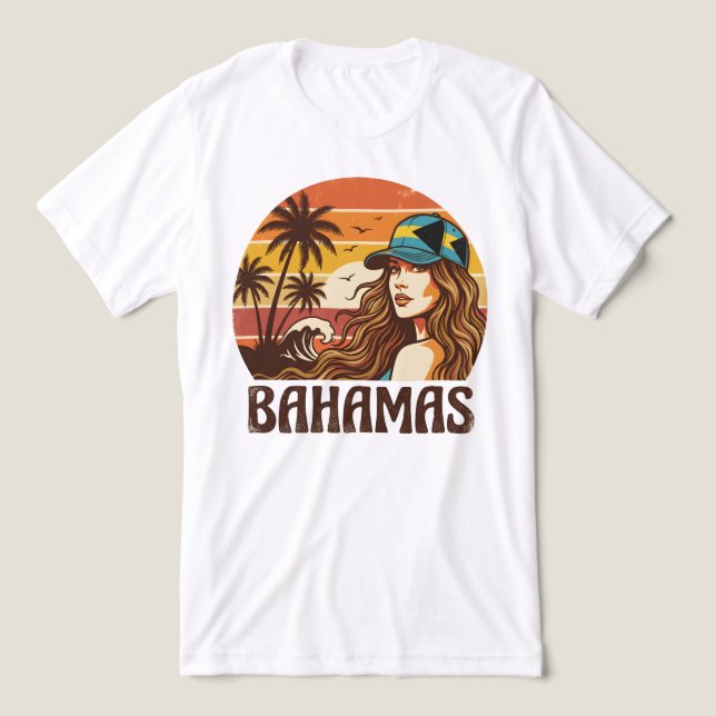 Retro Bahamas Beach Women Summer Vacation Sunset  T Shirt (Design Framsida)