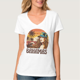 Retro Bahamas Beach Women Summer Vacation Sunset  T Shirt