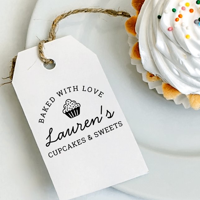 Retro Bakat med Kärlek Cupcake Bageri Logotyp Självfärgande Stämpel (Skapare uppladdad)
