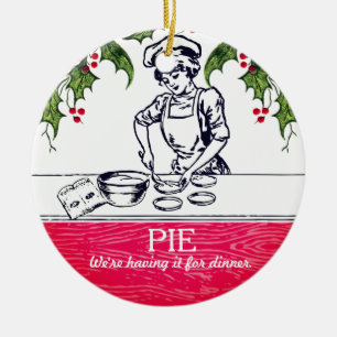 Retro baker paj för middagsprydnad vid jul julgransprydnad keramik