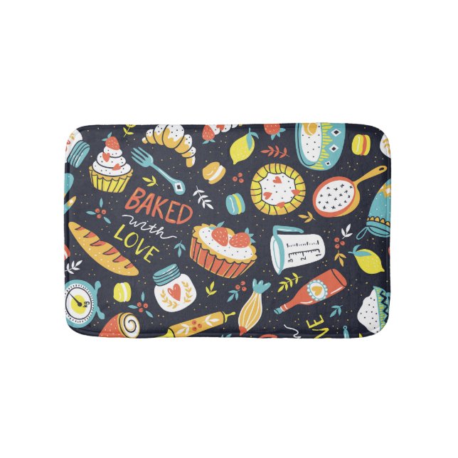 Retro bakeri, krukor, blommigt inslag. badrumsmatta (Framsidan)