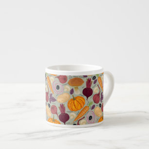 Retro bakgrund från nya grönsaker espressomugg