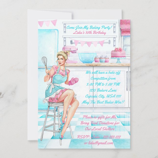 Retro Baking Cook Födelsedagsfest Competition Inbjudningar (Framsida)
