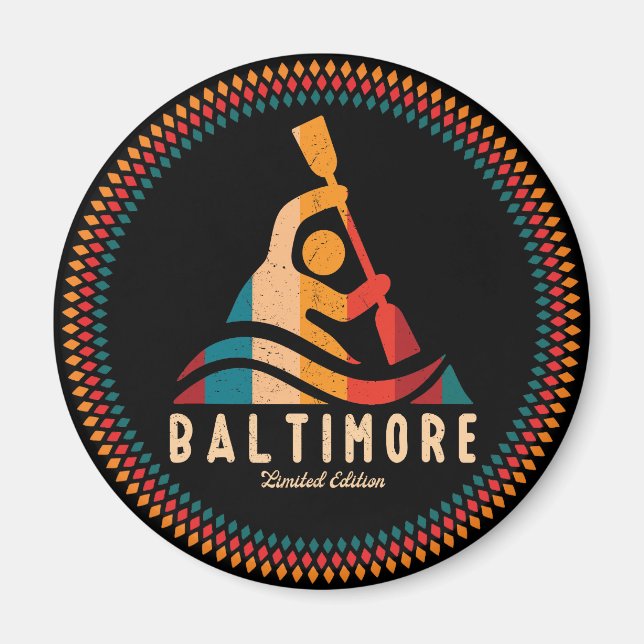 Retro Baltimore Kayaking Magnet (Framsidan)