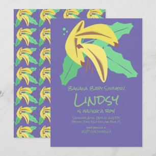 Retro banan lila baby shower inbjudan