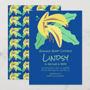 Retro Banana Blå Pojke Bebis Shower Inbjudan