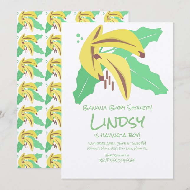 Retro Banana Lila Barnkalas Kraft Inbjudningar (Fram/baksida)