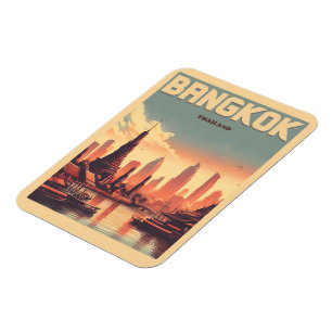 Retro Bangkok city skyline - Thailand resegåvor Magnet