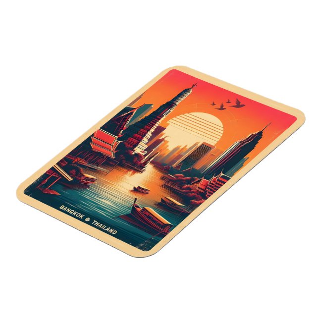 Retro Bangkok city skyline - Thailand resegåvor Magnet (Vänstra Sidan)