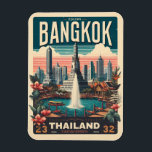 Retro Bangkok city skyline - Thailand resegåvor Magnet<br><div class="desc">"Thailand decor" "Bangkok art" "Thai street Phophy" "Asian road print" "Thai culture gifts" "Bangkok skyline" "Thai cuisine art" "Bangkok trip" "Thai street food print" "Southeast Asia decor"</div>