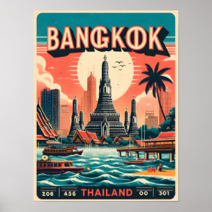 Retro Bangkok city skyline - Thailand resegåvor Poster