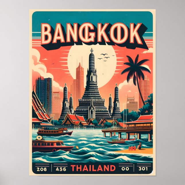 Retro Bangkok city skyline - Thailand resegåvor Poster (Framsidan)