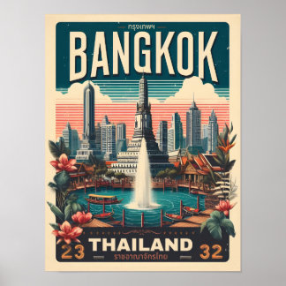 Retro Bangkok city skyline - Thailand resegåvor Poster