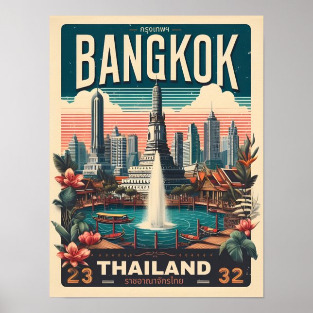 Retro Bangkok city skyline - Thailand resegåvor Poster (Framsidan)