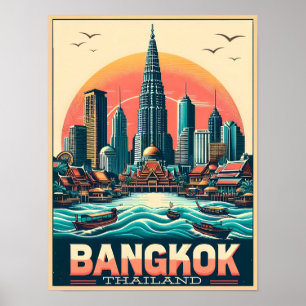 Retro Bangkok city skyline - Thailand resegåvor Poster