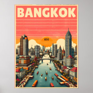 Retro Bangkok city skyline - Thailand resegåvor Poster