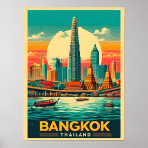 Retro Bangkok city skyline - Thailand resegåvor Poster