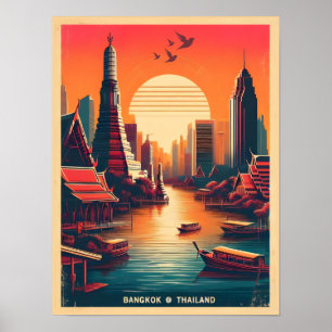 Retro Bangkok city skyline - Thailand resegåvor Poster