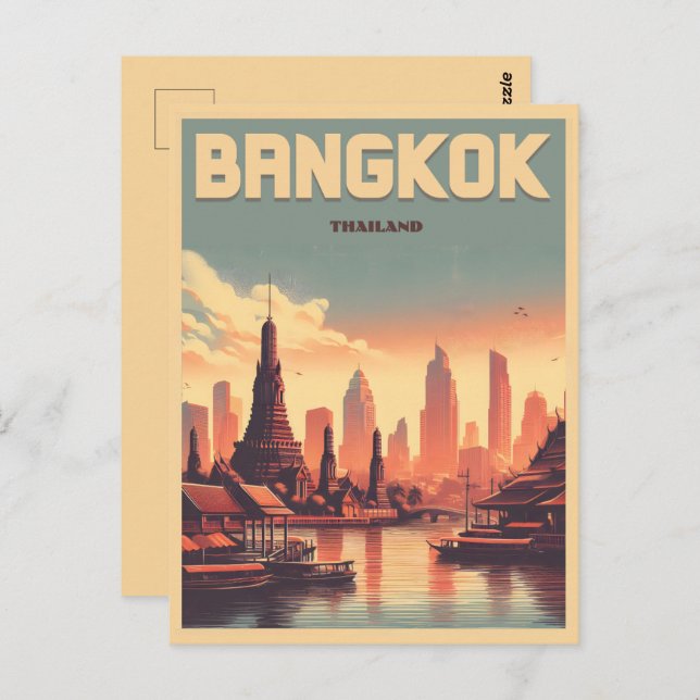 Retro Bangkok city skyline - Thailand resegåvor Vykort (Fram/baksida)
