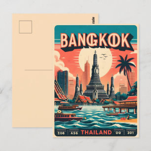 Retro Bangkok city skyline - Thailand resegåvor Vykort