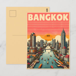 Retro Bangkok city skyline - Thailand resegåvor Vykort