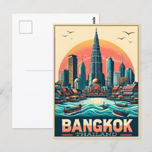 Retro Bangkok city skyline - Thailand resegåvor Vykort