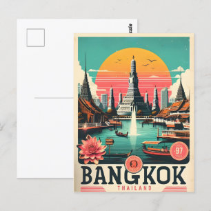Retro Bangkok city skyline - Thailand resegåvor Vykort