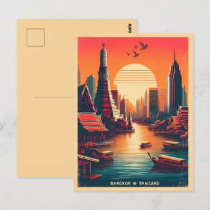 Retro Bangkok city skyline - Thailand resegåvor Vykort