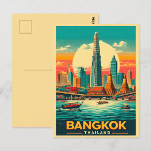 Retro Bangkok city skyline - Thailand resegåvor Vykort
