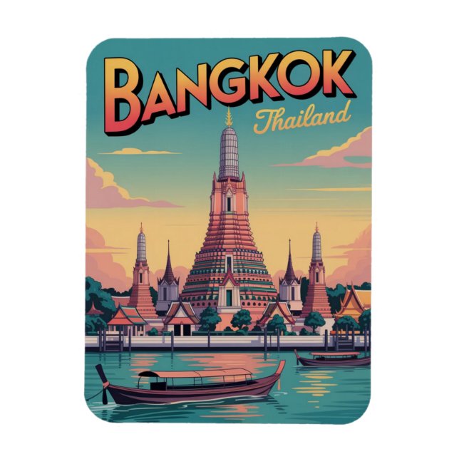 Retro Bangkok stad  Wat Aru Thailand presentidéer Magnet (Vertikal)