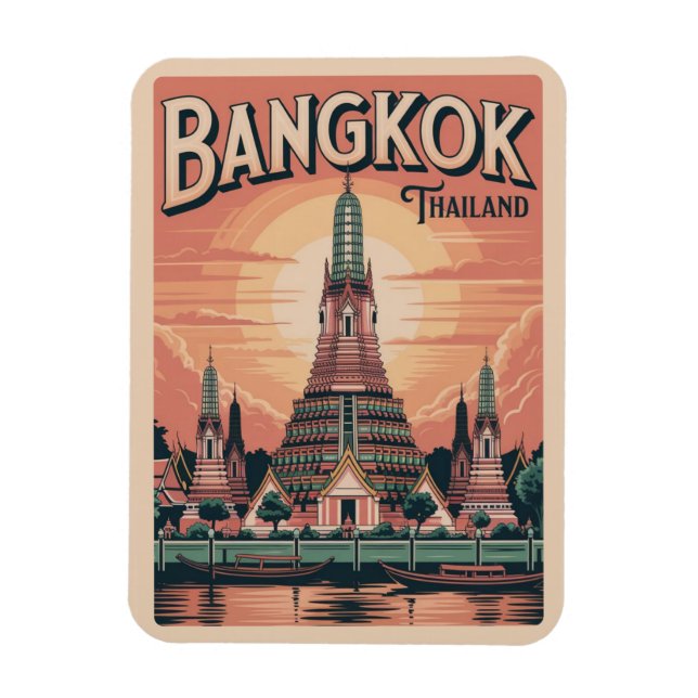 Retro Bangkok stad  Wat Aru Thailand presentresor Magnet (Vertikal)