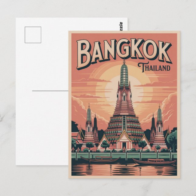 Retro Bangkok stad  Wat Aru Thailand presentresor Vykort (Fram/baksida)