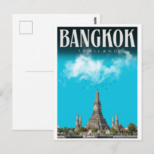 Retro Bangkok stad Wat Aru- Thailand resegåvor Vykort