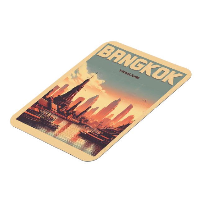 Retro Bangkok stads siluett - Thailandsresor prese Magnet (Vänstra Sidan)