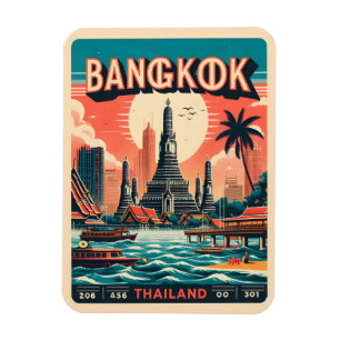 Retro Bangkok stads siluett - Thailandsresor prese Magnet