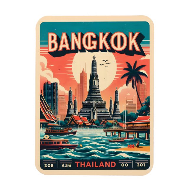 Retro Bangkok stads siluett - Thailandsresor prese Magnet (Vertikal)
