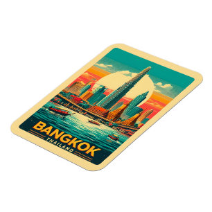 Retro Bangkok stads siluett - Thailandsresor prese Magnet